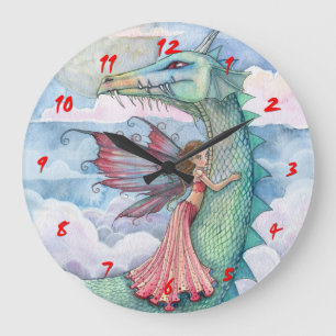 Reloj de pared del dragón de cuento de hadas y niñ
