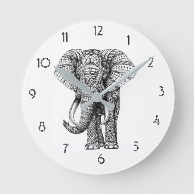 Reloj de pared del elefante de Mandala (Anverso)