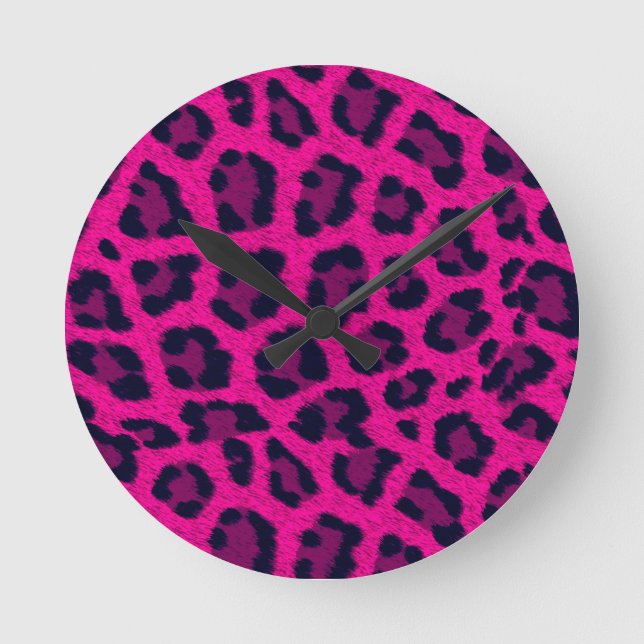 Reloj de pared del estampado leopardo de las rosas (Anverso)