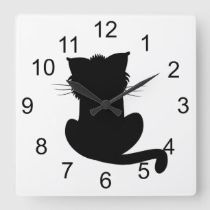 Reloj de pared del gato negro