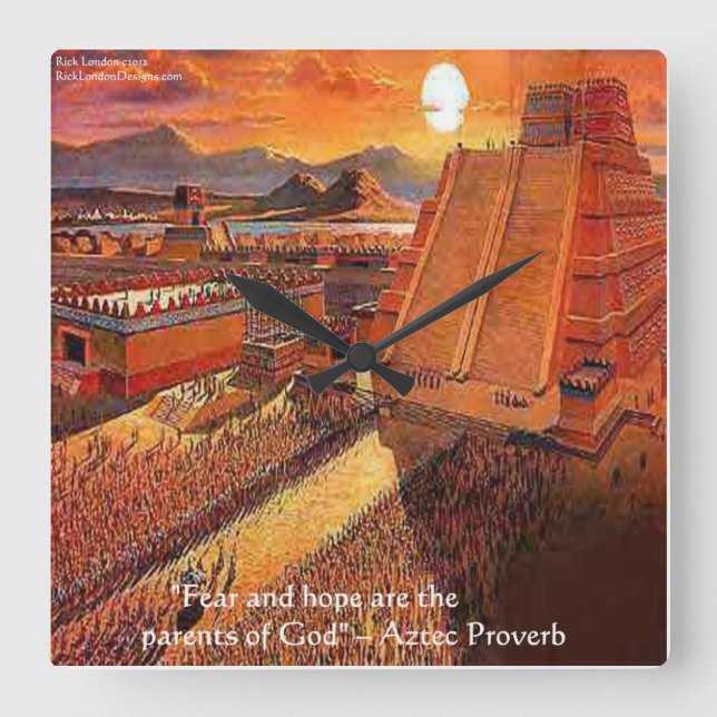 Reloj de pared del Imperio Azteca y proverbio famo (Anverso)