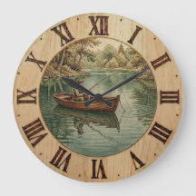 Reloj de pared del lago de pesca 