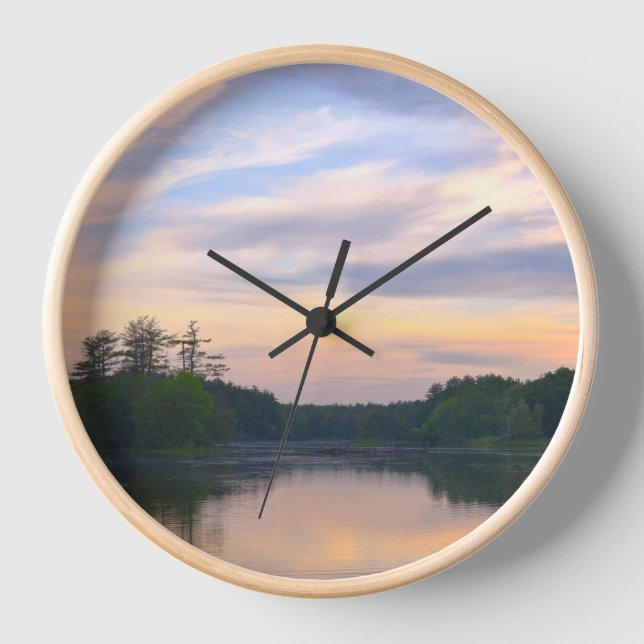 Reloj de pared del lago del bosque al atardecer (Anverso)