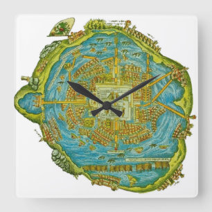 Reloj de pared del mapa azteca de Tenochtitlan