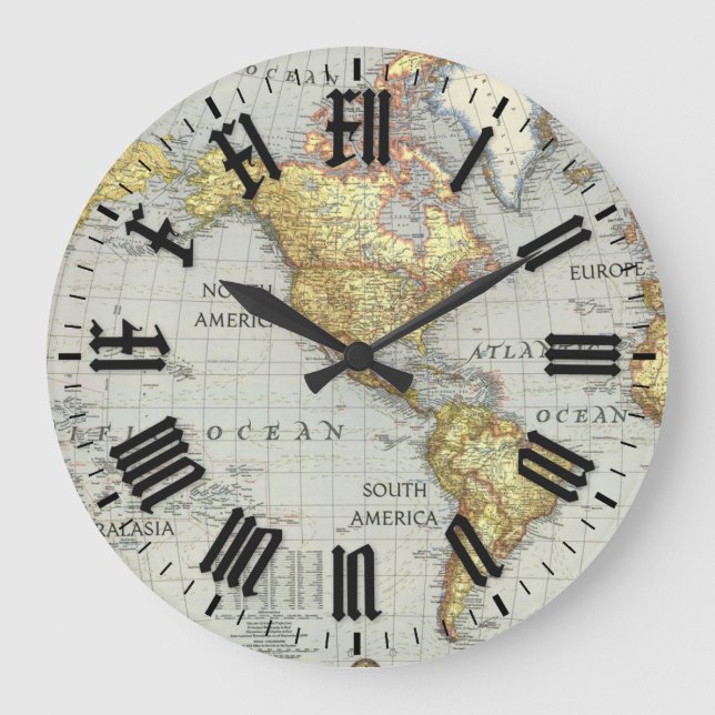reloj de pared del mapa del mundo vintage (Anverso)