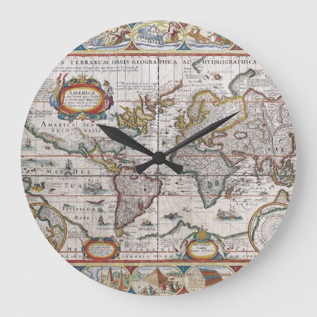 Reloj de pared del Mapa Mundial de Antigüedades (Anverso)