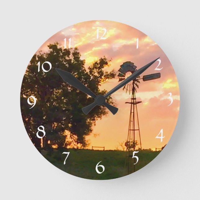 Reloj de pared del molino de viento de la puesta (Anverso)