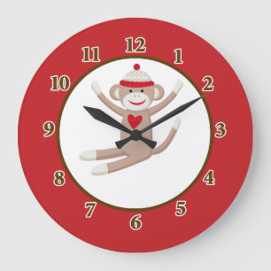 Reloj de pared del mono del calcetín (rojo)