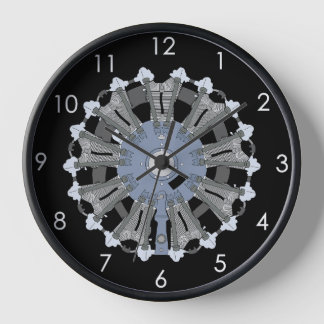 Reloj de pared del motor radial con fondo negro