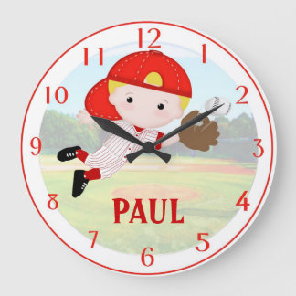 Reloj de pared del muchacho del béisbol