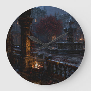 Reloj de pared del patio de la fuente de otoño