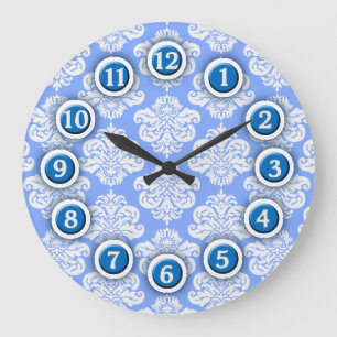Reloj de pared del patrón de damasco azul y blanco