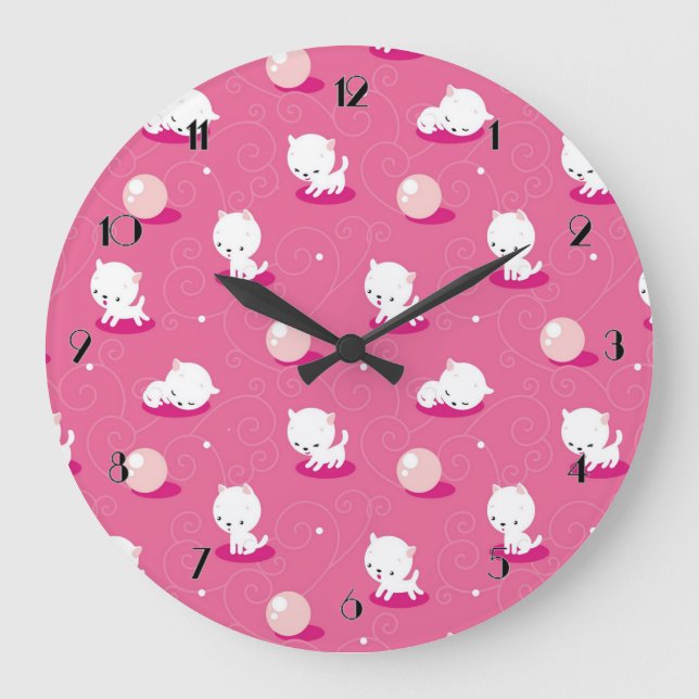 Reloj de pared del patrón de gatitos rosados de bo (Anverso)
