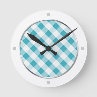 Reloj de pared del patrón de Gingham blanco y turq