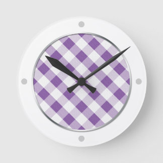 Reloj de pared del patrón de Gingham púrpura y bla