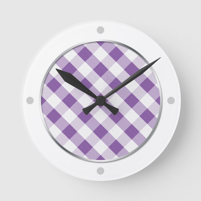 Reloj de pared del patrón de Gingham púrpura y bla (Anverso)