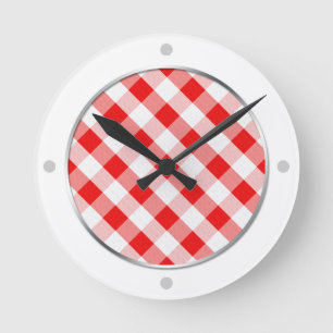 Reloj de pared del patrón de Gingham rojo y blanco