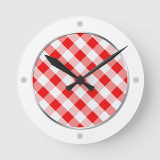 Reloj de pared del patrón de Gingham rojo y blanco