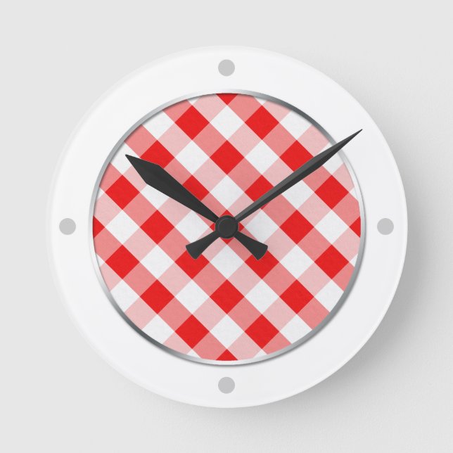 Reloj de pared del patrón de Gingham rojo y blanco (Anverso)