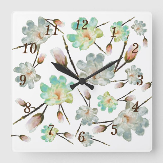 Reloj de pared del patrón de magnolia (Anverso)