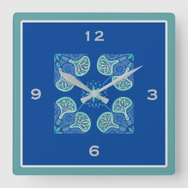 Reloj de pared del patrón de mosaico azul cuadrado