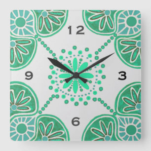 Reloj de pared del patrón de mosaico verde cuadrad