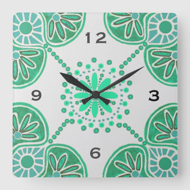 Reloj de pared del patrón de mosaico verde cuadrad (Anverso)