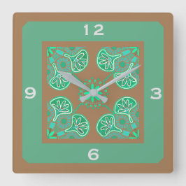Reloj de pared del patrón de mosaico verde cuadrad