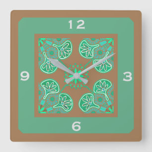 Reloj de pared del patrón de mosaico verde cuadrad
