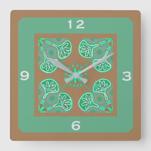 Reloj de pared del patrón de mosaico verde cuadrad (Anverso)