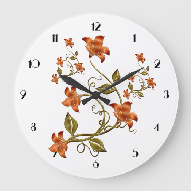 Reloj de pared del patrón floral de las líneas de  (Anverso)