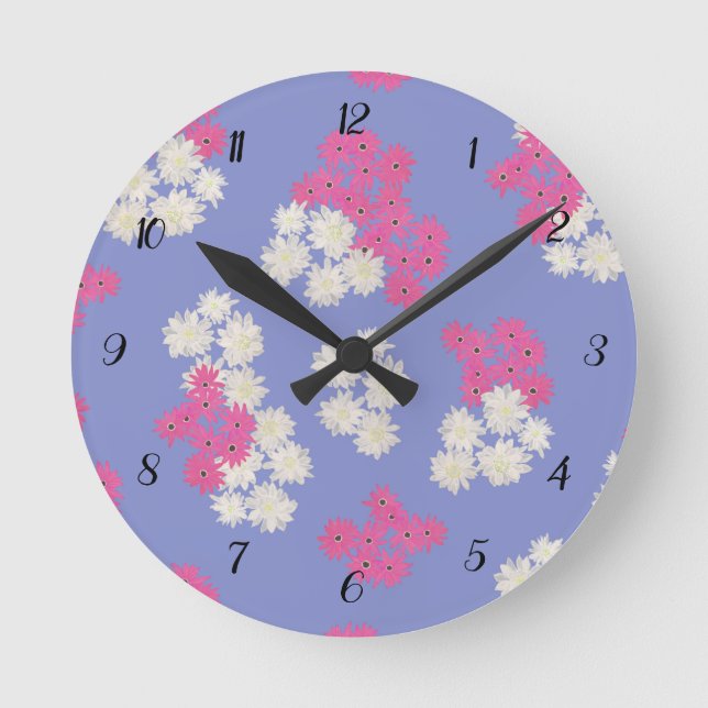 Reloj de pared del patrón púrpura floral (Anverso)