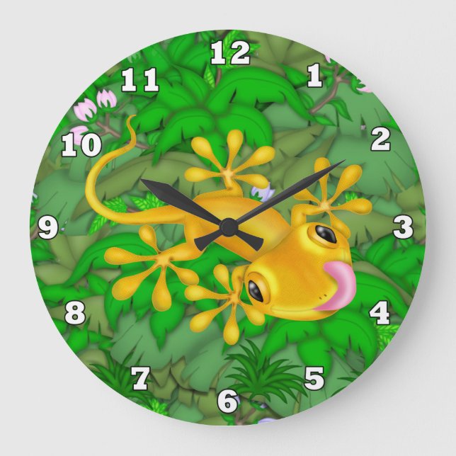 Reloj de pared del personalizado de gecko amarillo (Anverso)