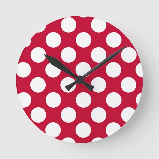 Reloj de pared del Polkadots rojo y blanco (Anverso)