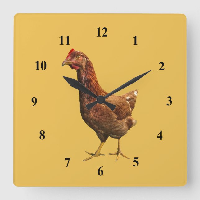 Reloj de pared del pollo de la gallina del rojo de (Anverso)
