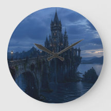 Reloj de pared del puente del castillo bajo la luz