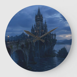 Reloj de pared del puente del castillo bajo la luz