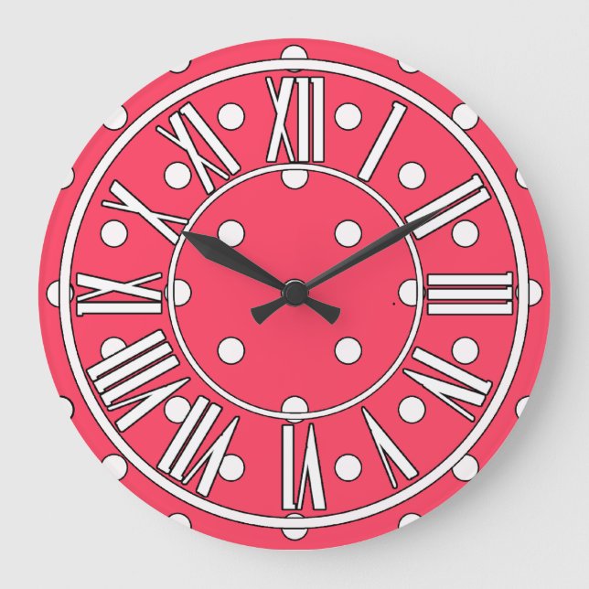Reloj de pared del rojo cereza con los puntos (Anverso)