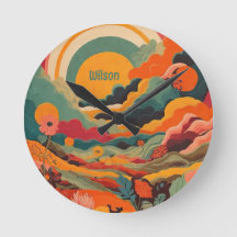Reloj de pared del Sol Retro Boho - Tonos de la Ti