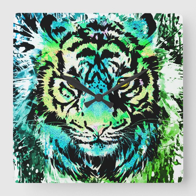 Reloj de pared del tigre - Ojos de tigre coloridos (Anverso)