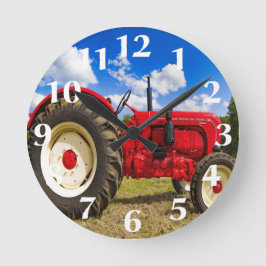 Reloj de pared del tractor rojo