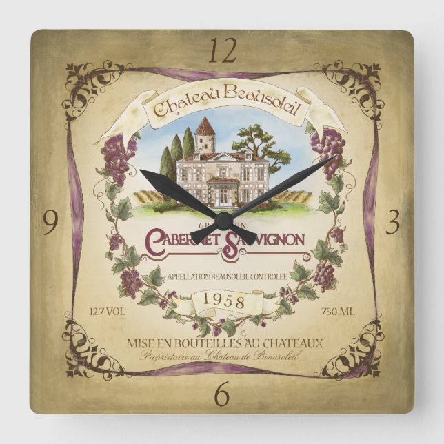 Reloj de pared del vino de Cabernet-Sauvignon (Anverso)