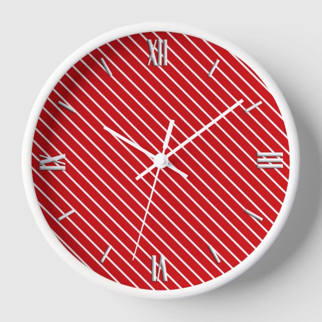 Reloj De Pared Diagonal pinstripes - deep red and white (Anverso)