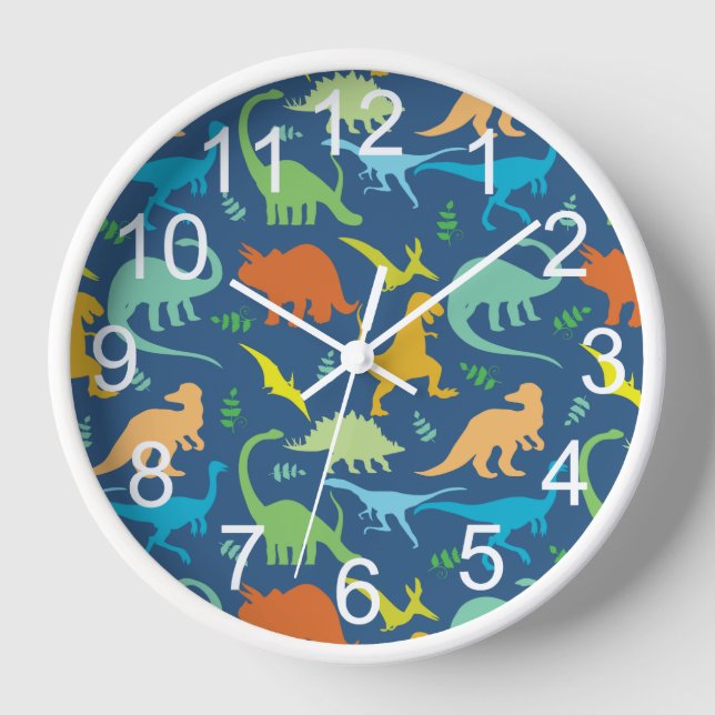 Reloj De Pared Dinosaurio colorido con números (Anverso)