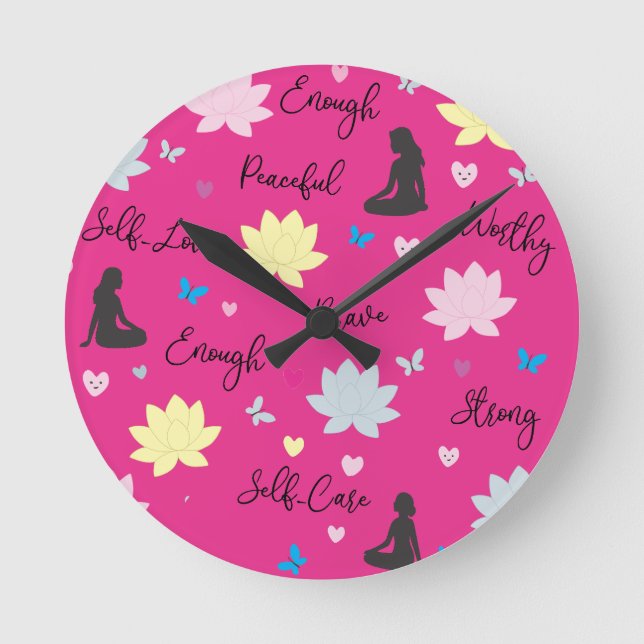 Reloj de pared | Diseño boho de loto rosa (mano ne (Anverso)