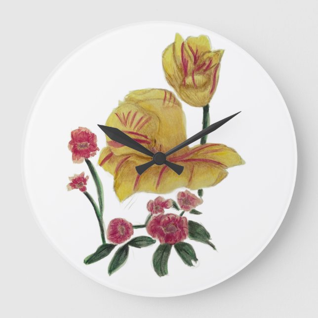 Reloj de Pared Diseño de Flor en Acuarela (Anverso)