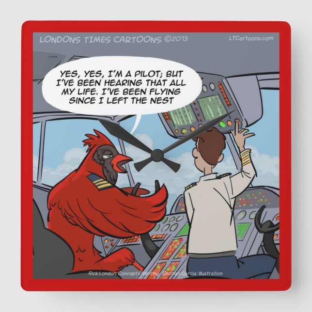 Reloj de pared divertido de piloto de jet cardenal (Anverso)