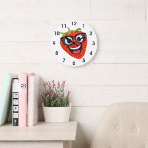 Reloj de pared divertido para niños de fresa