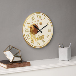Reloj de pared dorada - Galaxia de planetas y rosa