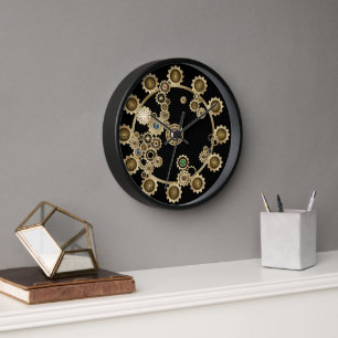 Reloj de pared dorado steampunk